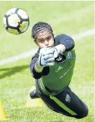  ?? Picture: ASHLEY VLOTMAN/ GALLO IMAGES ?? SAVING DIVE: Banyana Banyana goalie Kaylin Swart during a team training session at Cape Town’s Athlone Stadium on Thursday