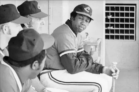  ?? Associated Press ?? Frank Robinson became the first black manager in the majors in 1975 when he was hired by the Cleveland indians. Said Robinson — “Every time I put on this uniform, I think of Jackie Robinson.”