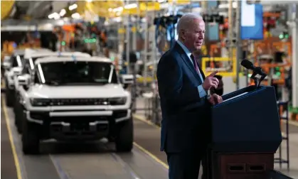  ?? Press Wire/Rex/Shuttersto­ck ?? Joe Biden speaks about electric vehicles at the GM factory in Detroit, Michigan, in November 2021. Photograph: Dominick Sokotoff/Zuma