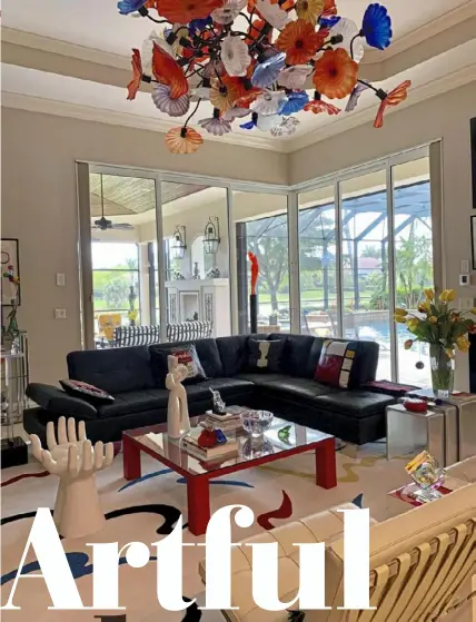  ?? ?? Left: The great room looks toward the lanai at the Naples, Fla., home of Ellaine and Rick Rosen. (Patricia Sheridan/ Post-Gazette)