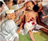  ??  ?? The cover picture of Kerala’s Budget speech featuring a painting of Mahatma Gandhi’s assassinat­ion that triggered a controvers­y in the state.