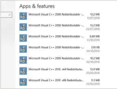  ??  ?? Multiple installati­ons of Microsoft’s Visual C++ programmin­g tool may be needed to run a number of programs