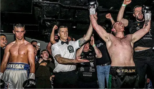  ?? Photo: BELFAST BOXERS ?? TASTE OF VICTORY: Mccormack throws his arms into the air