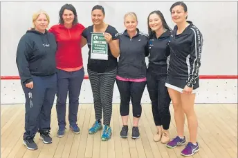  ??  ?? The Victorious Dannevirke Women’s Squash Team which won the Central Districts E-Grade Super Tournament. From left: Coach Amanda Cunningham, Anna Rhodes, Natasha Peeti, Michelle Barber, Kaitlyn Holtham and Erana Peeti-Webber.