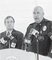  ?? COURTESY ?? Windsor Police Chief Rodney “Dan” Riddle, right, speaks at a news conference Wednesday with Town Manager William Saunders.