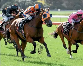  ??  ?? Melody Belle on her way to victory in the Hainui Stakes at Otaki on Saturday.