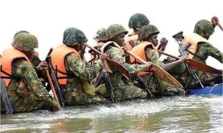  ?? PHOTO: NAN ?? Cadets of the Nigeria Defence Academy (NDA) during a military training at the Citizenshi­p and Leadership Training Centre in Jos …yesterday.