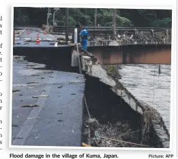  ?? Picture: AFP ?? Flood damage in the village of Kuma, Japan.