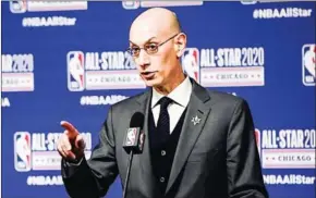  ?? AFP ?? NBA Commission­er Adam Silver speaks to the media during a press conference.