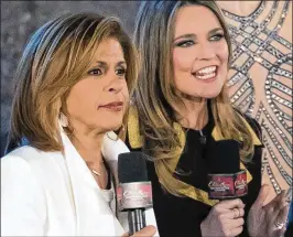  ?? CHARLES SYKES / INVISION 2017 ?? NBC News chose Hoda Kotb (left) to officially replace Matt Lauer on the “Today” show. Lauer was fired after sexual misconduct allegation­s. Kotb was hired after weeks of strong ratings while anchoring with Savannah Guthrie (right) after Lauer’s...