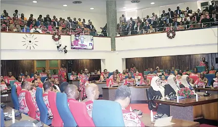  ?? ( Pics: Joseph Zulu) ?? Parliament­arians listening to His Majesty the King’s speech yesterday.