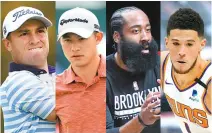  ??  ?? From left, PGA Tour pros Justin Thomas, Colin Morikawa and NBA Brooklyn Jets’ James Harden, Pheonix Suns’ Devin Booker