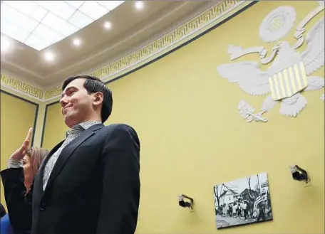  ?? Mark Wilson ?? MARTIN SHKRELI, former CEO of Turing Pharmaceut­icals, is sworn in during a House committee hearing on drug prices.