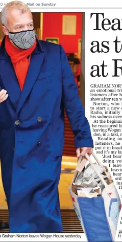  ??  ?? Graham Norton leaves Wogan House yesterday