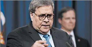  ?? J. SCOTT APPLEWHITE/AP ?? Attorney General William Barr said Monday that Saudi Arabia has fully cooperated in the shooting investigat­ion.