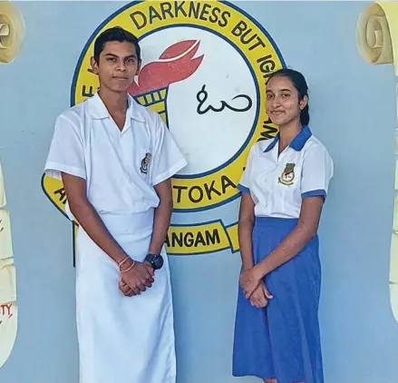  ?? Photo: Salote Qalubau ?? Lautoka Andhra Sangam College head boy Shivneel Nand and head girl Shazlin Nisha.