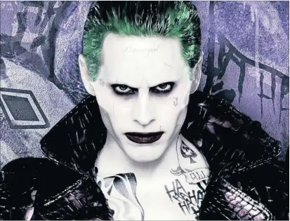  ??  ?? Jared Leto has fun with The Joker but can’t escape the ghost of Heath Ledger.