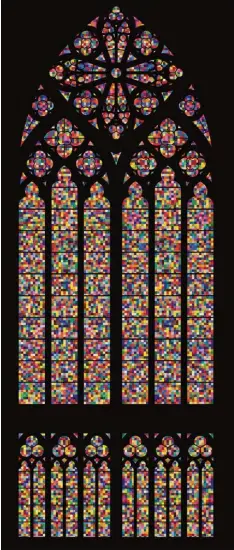  ?? Foto: dpa ?? Farbpixel statt biblische Bilder: Gerhard Richter fügte die Zeichen der Digitalisi­erung bereits vor zehn Jahren in ein Fenster des Kölner Doms ein.