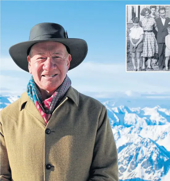  ?? ?? Michael Portillo on his Pyrenees pilgrimage, left, retracing his father’s escape from Franco’s Spain; above, a young, bare-chested Michael standing in front of his parents, with his brothers, left to right, Jolyon, Charles and Justin, on the ground; and right, mum Cora and dad Luis