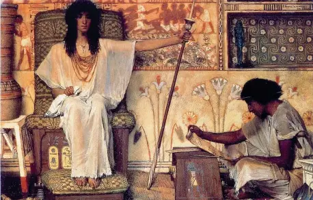  ?? Sir Lawrence Alma-Tadema (1836 – 1912), Giuseppe, supervisor­e dei granai del Faraone (1874, olio su tavola, particolar­e) ??