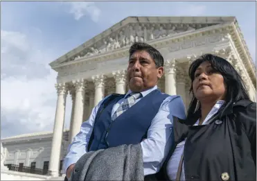 ?? ALEX BRANDON — THE ASSOCIATED PRESS ?? Beatriz Gonzalez, right, the mother of 23-year-old Nohemi Gonzalez, a student killed in the Paris terrorist attacks, and stepfather Jose Hernandez, speak outside the Supreme Court on Tuesday in Washington.