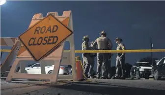  ?? COURTNEY SACCO/ CALLER- TIMES/ USA TODAY NETWORK ?? The road near the First Baptist Church in Sutherland Springs, Texas, is blocked while the investigat­ion continues.