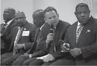  ?? JOHN MCCALL/SUN SENTINEL ?? Former Sheriff Scott Israel speaks during a policy forum for candidates running for Broward County Sheriff in Coconut Creek on Jan. 14. Israel's campaign raised just $300 in December, but he says he's not worried.