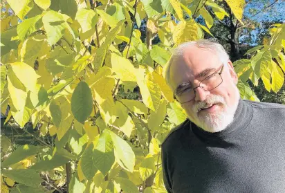  ?? PAUL EISENBERG/DAILY SOUTHTOWN ?? Tom Houlihan stands in front of a pawpaw tree in his backyard in Flossmoor. He recently donated $1,000 to establish several stands of pawpaw trees in other areas of the village.