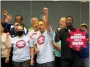  ?? WAYNE PARRY - THE AP ?? Members of Local 54 of the Unite Here union celebrate after voting on June 15, in Atlantic City, N.J., to authorize a strike against the casinos next month if a new contract is not reached in two weeks.