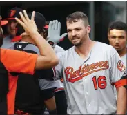  ?? ASSOCIATED PRESS FILE PHOTO ?? Baltimore Orioles’ Trey Mancini (16) celebrates his solo home run against the Detroit Tigers in the sixth inning of a 2019 baseball game in Detroit.