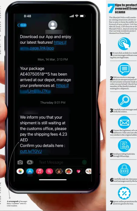  ?? ?? A screengrab of messages that a ‘scammer’ sent to a UAE resident.