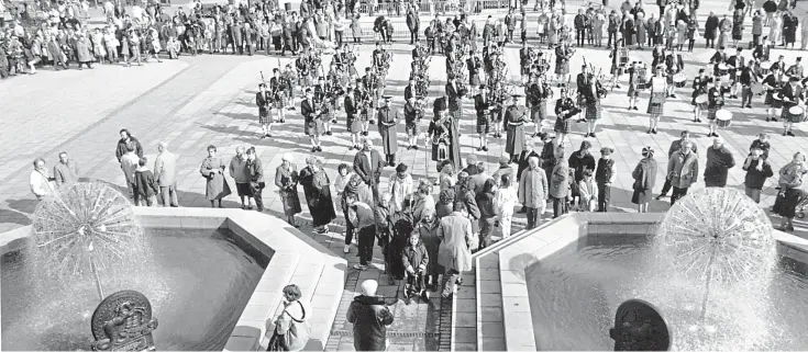  ??  ?? Quite a crowd gathered for the ceremony to switch on the new fountains in Dundee’s City Square. The event took place in 1989.