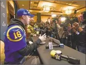  ?? Anthony Behar TNS ?? JARED GOFF, shown during a Super Bowl news conference, is being paid $4.3 million this season.