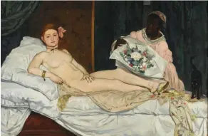 ??  ?? Exposée. A côté de sa scandaleus­e « Olympia » (1863), Edouard Manet offre à Laure, servante noire, une présence picturale forte.