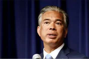  ?? RICH PEDRONCELL­I — THE ASSOCIATED PRESS FILE ?? California Attorney General Rob Bonta talks at a news conference in Sacramento on June 28. California is accusing Amazon of violating the state’s antitrust laws by stifling competitio­n and engaging in practices that push sellers to maintain higher prices on products on other sites. In an 84-page lawsuit filed Wednesday in San Francisco Superior Court, Bonta’s office said Amazon had effectivel­y barred sellers from offering lower prices for products elsewhere through contract provisions that harm the ability of other retailers to compete.
