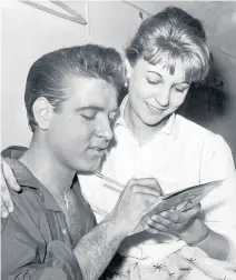  ?? BIRMINGHAM POST AND MAIL ARCHIVE ?? Eddie Cochran signs an autograph for a fan in 1960. His death, says Nick Gilbert, “was, and remains, Bristol’s American Pie moment, the day ‘the music died’.”