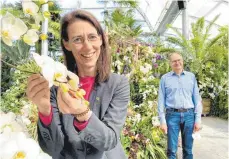  ??  ?? 3000 Orchideen blühen derzeit auf der Insel Mainau. Bettina Gräfin Bernadotte und Gartendire­ktor Markus Zeller dürfen aber noch keine Besucher auf der Insel begrüßen.