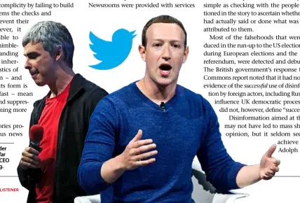  ??  ?? Google co-founder Larry Page and, far right, Facebook CEO Mark Zuckerberg.