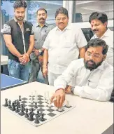  ?? PTI ?? Rebel Shiv Sena leader Eknath Shinde playing chess at a hotel in Guwahati on Thursday.