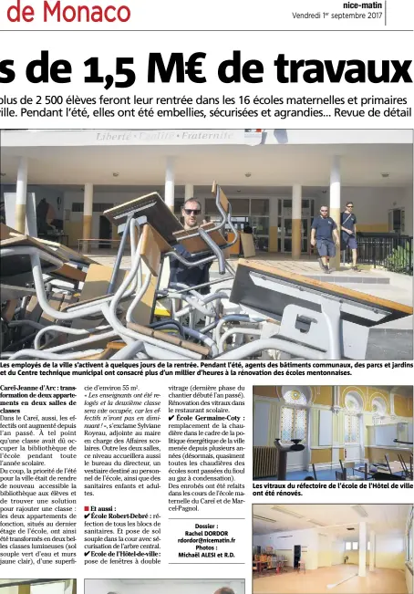  ??  ?? Les vitraux du réfectoire de l’école de l’Hôtel de ville ont été rénovés. Agrandi, le réfectoire de l’école André-Guillevin pourra désormais accueillir  enfants par service.