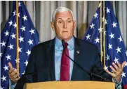  ?? AP ?? Former Vice President Mike Pence speaks at a luncheon Thursday, a day before the Justice Department searched the office of his Washington advocacy group.