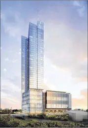  ?? GENSLER ?? An artist’s rendering of the 37-story Fairmont Austin, currently under constructi­on. Officials behind the project say the hotel, which will be Austin’s largest, will open Aug. 9 despite the general contractor’s legal action against Cobb Mechanical...