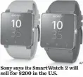  ?? AP ?? Sony says its SmartWatch 2 will sell for $ 200 in the U. S.