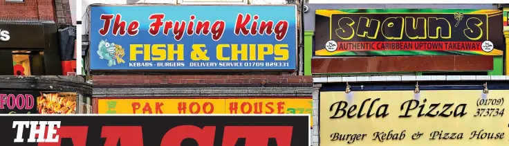  ??  ?? Fast-food overload: Just some of the takeaways in Rotherham, where TV chef Jamie Oliver launched his healthy eating crusade