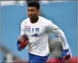  ?? ADRIAN KRAUS - THE ASSOCIATED PRESS ?? FILE - In this Sunday, Sept. 29, 2019, file photo, Buffalo Bills wide receiver Zay Jones warms up before an NFL football game against the New England Patriots, in Orchard Park, N.Y.