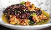  ?? Kirsten Gilliam ?? Woodfire-roasted octopus with Sicilian tomato pesto, crispy potatoes and salsa verde