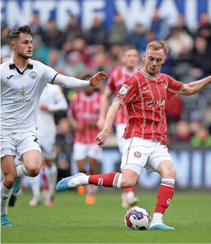  ?? Picture: Ashley Crowden/JMP ?? Mark Sykes in action for Bristol City during the Championsh­ip game against Swansea at the Swansea. com Stadium