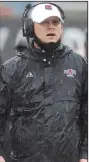  ?? (Arkansas Democrat-Gazette/ Thomas Metthe) ?? Safeties coach and co-special teams coordinato­r Nick Paremski took over as the interim defensive coordinato­r at Arkansas State after David Duggan was fired Friday, the day after the Red Wolves’ 59-52 victory over Georgia State.