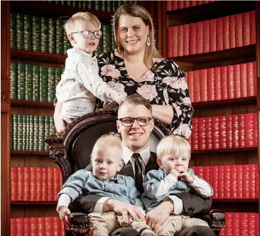  ??  ?? Family time is precious for newly crowned Victoria Father of the Year Chris Youngman of Drouin with his wife Alana, holding Ethan, and their twins Lucas and Noah. Photograph by Chris Hopkins