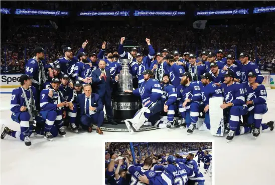  ?? FOTO: BRUCE BENNETT/LEHTIKUVA-GETTY IMAGES-AFP ?? Tampa Bay poserar med Stanley Cup-bucklan.